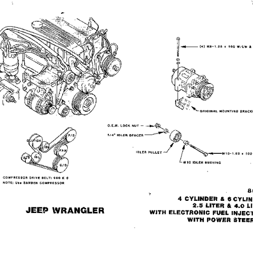Jeep YJ 1991-1995 2.5 and 4.0 Factory AC Drive Belt and Idler Pulley Kit